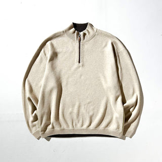 ～00's Tommy Bahama グレージュ×ブラウン リバーシブル ハーフジップ ニット セーター