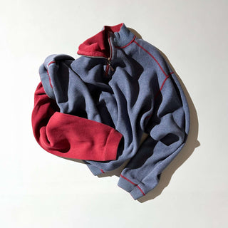 00's Tommy Bahama レッド×ブルーグレー リバーシブル ハーフジップ ニット セ－ター