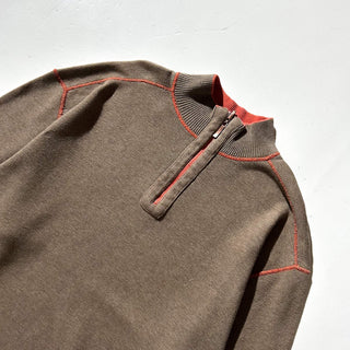 ～00's Tommy Bahama オレンジ×ブラウン リバーシブル ハーフジップ ニット セーター