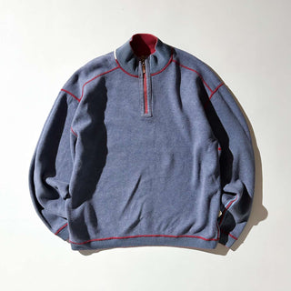 00's Tommy Bahama レッド×ブルーグレー リバーシブル ハーフジップ ニット セ－ター