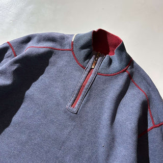 00's Tommy Bahama レッド×ブルーグレー リバーシブル ハーフジップ ニット セ－ター