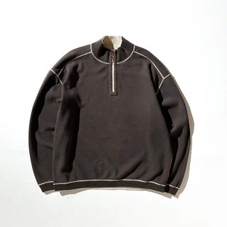 ～00's Tommy Bahama グレージュ×ブラウン リバーシブル ハーフジップ ニット セーター