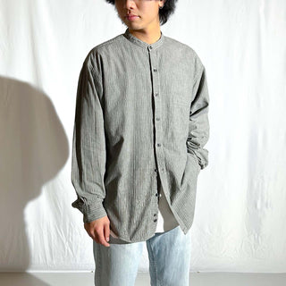 00's Van Heusen  織柄 ストライプ スタンドカラー L/Sシャツ