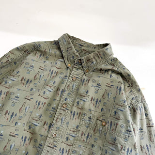 00's WOOLRICH 魚 総柄 ボタンダウン L/Sシャツ