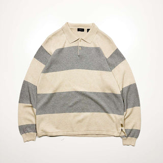00's～ IZOD 太ピッチ ボーダー コットン ニットポロ セーター