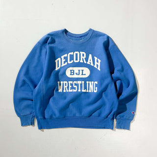 00's champion "premium reverse weave" 3連 カレッジプリント スウェットシャツ(コバルトブルー)