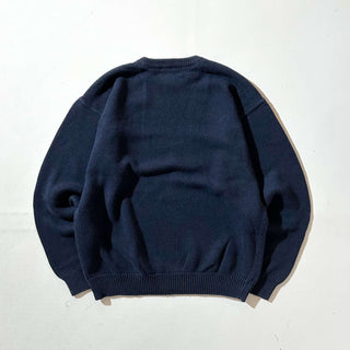 00's croft&barrow 前V コットン ニット セーター(ダークネイビー)
