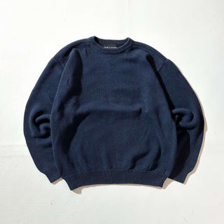 00's croft&barrow 前V コットン ニット セーター(ダークネイビー)