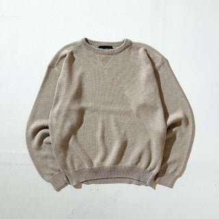 00's croft&barrow 前V コットン ニット セーター(ライトベージュ)