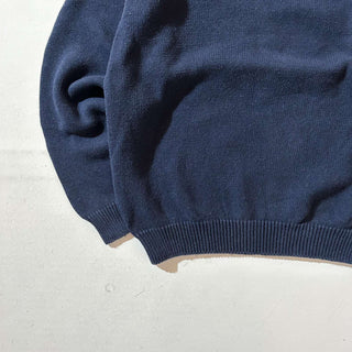 00's croft&barrow 前V コットン ニット セーター(ダークネイビー)
