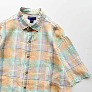 00's LANDS'END リネン チェック S/S シャツ