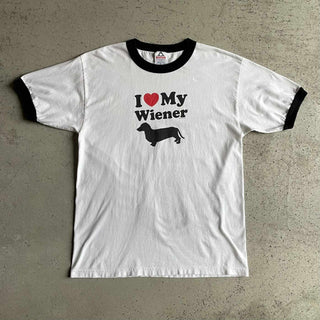 00's "made in USA" Ripple Junction "I LOVE MY WIENER" リンガーTシャツ