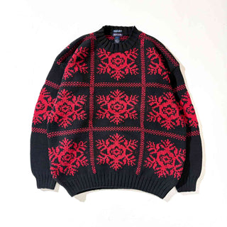 90's GANT 雪柄 コットン ハンドニット セーター(ブラック)