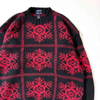 90's GANT 雪柄 コットン ハンドニット セーター(ブラック)