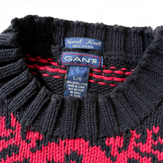 90's GANT 雪柄 コットン ハンドニット セーター(ブラック)