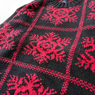90's GANT 雪柄 コットン ハンドニット セーター(ブラック)