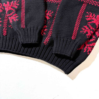90's GANT 雪柄 コットン ハンドニット セーター(ブラック)