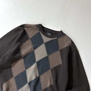 00's HAGGAR ブラウン アーガイルチェック コットン ニット セーター