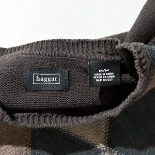 00's HAGGAR ブラウン アーガイルチェック コットン ニット セーター