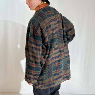 80's Neiman Marcus 襟レザー メルトンウール コート