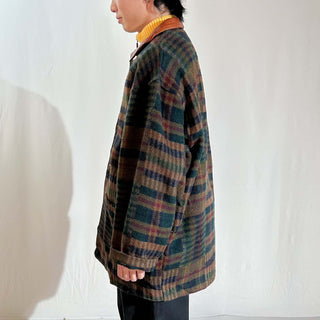 80's Neiman Marcus 襟レザー メルトンウール コート