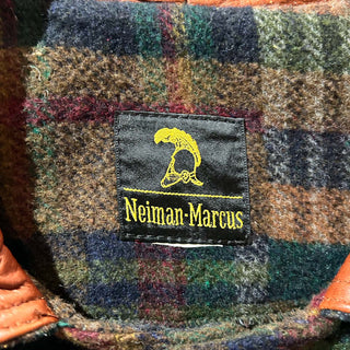80's Neiman Marcus 襟レザー メルトンウール コート