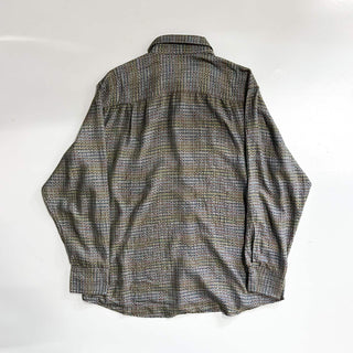 90's～ Jhane Barnes シルク×レーヨン 隠しスナップボタン 総柄 L/Sシャツ