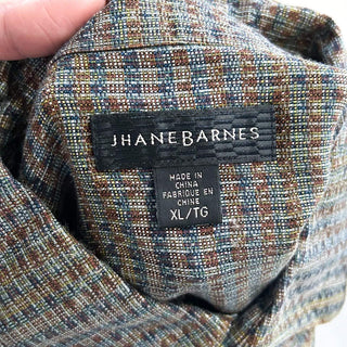 90's～ Jhane Barnes シルク×レーヨン 隠しスナップボタン 総柄 L/Sシャツ