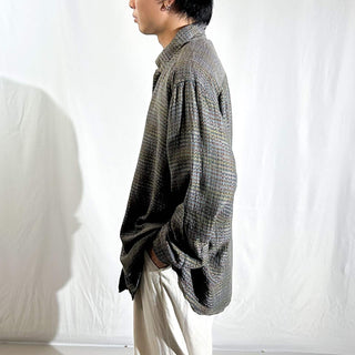 90's～ Jhane Barnes シルク×レーヨン 隠しスナップボタン 総柄 L/Sシャツ