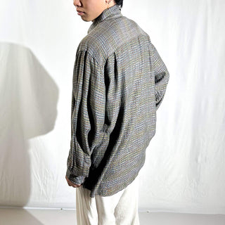 90's～ Jhane Barnes シルク×レーヨン 隠しスナップボタン 総柄 L/Sシャツ