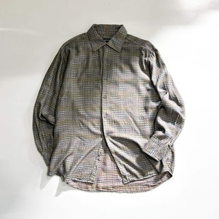 90's～ Jhane Barnes シルク×レーヨン 隠しスナップボタン 総柄 L/Sシャツ