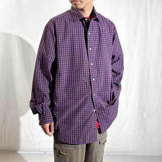 90's～ Ralph Lauren チェック ブロードクロス ワイドカラー L/Sシャツ