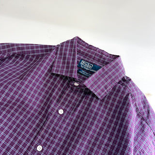 90's～ Ralph Lauren チェック ブロードクロス ワイドカラー L/Sシャツ