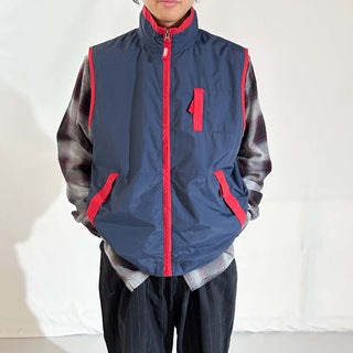 90's～00's OLD COLLEGE レッド×ネイビー 2トーン ドローコード シェル ベスト