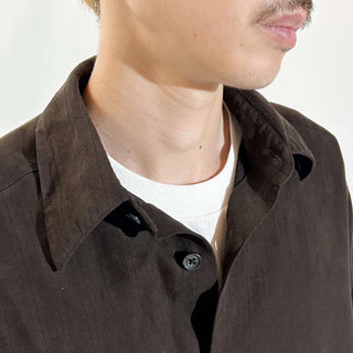 00's Claiborne ブラウン ピーチスキン レギュラーカラー L/Sシャツ