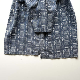 00's GAP "Nautical pattern" コットン×リネン オープンカラー 総柄 S/Sシャツ