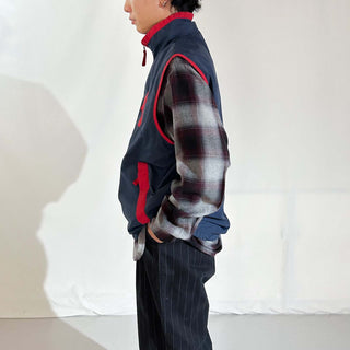 90's～00's OLD COLLEGE レッド×ネイビー 2トーン ドローコード シェル ベスト