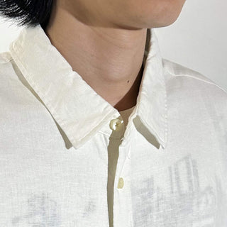 00's Van Heusen ホワイト リネン×レーヨン L/Sシャツ