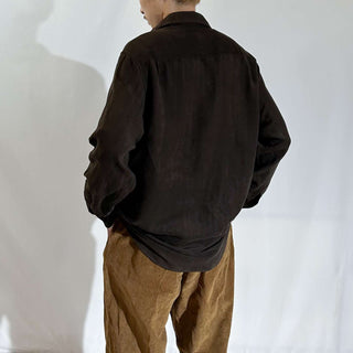 00's Claiborne ブラウン ピーチスキン レギュラーカラー L/Sシャツ