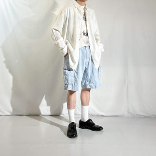 00's Van Heusen ホワイト リネン×レーヨン L/Sシャツ