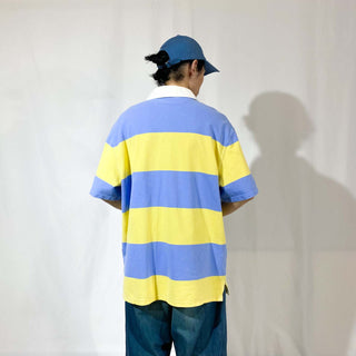 90's～ RALPH LAUREN ブルー×イエロー ボーダー S/Sラガーシャツ