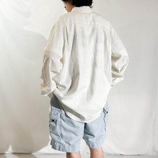 00's Van Heusen ホワイト リネン×レーヨン L/Sシャツ