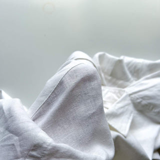 00's Van Heusen ホワイト リネン×レーヨン L/Sシャツ