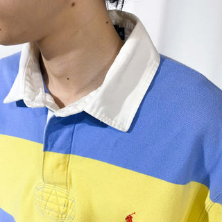 90's～ RALPH LAUREN ブルー×イエロー ボーダー S/Sラガーシャツ