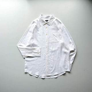 00's Van Heusen ホワイト リネン×レーヨン L/Sシャツ