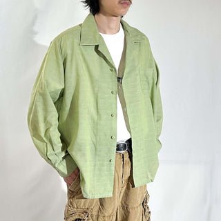 70's SEARS ピスタチオ 総柄 オープンカラー L/Sシャツ