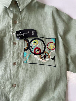 90's "デッドストック" GOOUCH アート刺繍 リネン L/Sシャツ