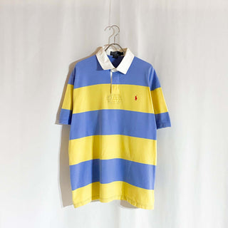 90's～ RALPH LAUREN ブルー×イエロー ボーダー S/Sラガーシャツ