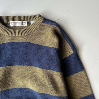 90's～ JOHN ASHFORD カーキ×ネイビー ボーダー ニット セーター