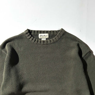 90's Eddie Bauer オリーブ ボックスシルエット 無地 ニット セーター